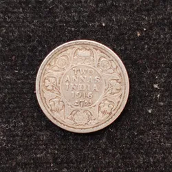 British-India 2 Annas 1916 (George V) Rare Silver Coin#AA-135