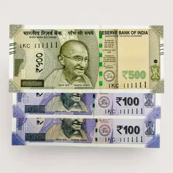 Rs 500 and 100 Ultra Unique Pair Set of Banknotes Same Number 1KC 111111 Gem UNC Unique and Rare