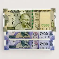 Rs 500 and 100 Ultra Unique Pair Set of Banknotes Same Number 1GS 111111 Gem UNC Unique and Rare