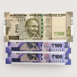 Rs 500 and 100 Ultra Unique Pair Set of Banknotes Same Number 1FQ 111111 Gem UNC Unique and Rare