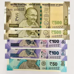 Rs 50 and 500 Ultra Unique Pair Set of Banknotes Same Number 2AS 222222 Gem UNC Unique and Rare