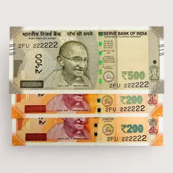 Rs 200 and 500 Ultra Unique Pair Set of Banknotes Same Number 2FU 222222 Gem UNC Unique and Rare