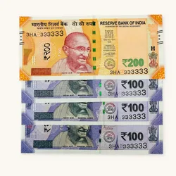 Rs 100 to 200 Ultra Unique Pair Set of Banknotes Same Number 3HA 333333 Gem UNC Unique and Rare