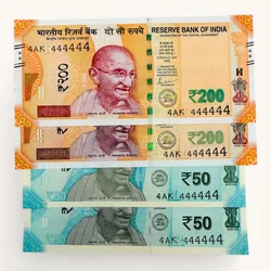 Rs 50 to 200 Ultra Unique Pair Set of Banknotes Same Number 4AK 444444 Gem UNC Unique and Rare