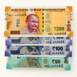Rs 50 to 200 Ultra Unique Pair Set of Banknotes Same Number 4BU 444444 Gem UNC Unique and Rare