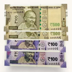 Rs 100 to 500 Ultra Unique Pair Set of Banknotes Same Number 4DQ 444444 Gem UNC Unique and Rare