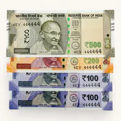 Rs 100 to 500 Ultra Unique Pair Set of Banknotes Same Number 4EV 444444 Gem UNC Unique and Rare