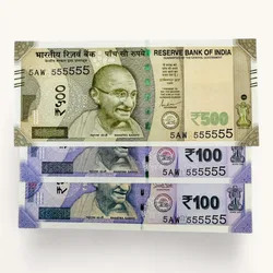 Rs 500 to 100 Ultra Unique Pair Set of Banknotes Same Number 5AW 555555 Gem UNC Unique and Rare
