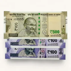 Rs 100 to 500 Ultra Unique Pair Set of Banknotes Same Number 5GW 555555 Gem UNC Unique and Rare