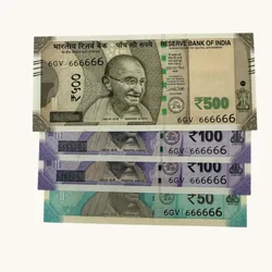 Rs 50 to 500 Ultra Unique Pair Set of Banknotes Same Number 6GV 666666 Gem UNC Unique and Rare