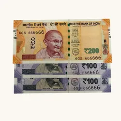 Rs 100 to 200 Ultra Unique Pair Set of Banknotes Same Number 6GS 666666 Gem UNC Unique and Rare
