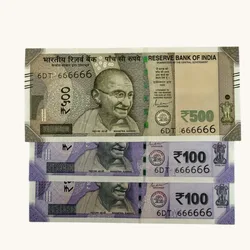 Rs 100 to 500 Ultra Unique Pair Set of Banknotes Same Number 6DT 666666 Gem UNC Unique and Rare