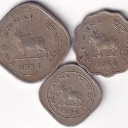 Republic India 1954 Nickel 2 Annas 1 Anna 1/2 Anna Three Coins Set Rare #1