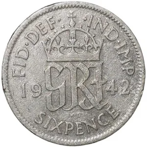 Silver (50%) 6 Pence of George V (AD 1942) from Great Brittain
