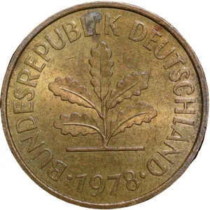 Brass 5 Pfenning of Germany (AD 1978) with Oak Sapling About UNC Grade