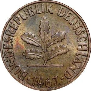 Bronze 2 Pfennig of Germany (AD 1967) with Oak Sapling