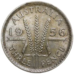 Silver 3 Pence of Elizabeth II (AD 1956) from Australia with Three wheat stalks