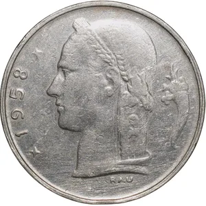 Old Copper-Nickel 1 Franc of Belgium Country (AD 1958)