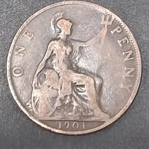 United Kingdom 1 Penny 1901 Victoria Rare Coin #A-407
