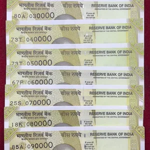 010000 -090000 ( 9 PCS Set) 20 Rupees GEM UNC Rare ( 9 Note Set)