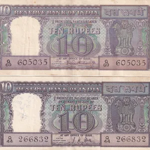 2 Different Governor (L.K Jha, P.C Bhattacharya) Rare 10 Rupees Diamond Issue (2 Pcs) Note Set