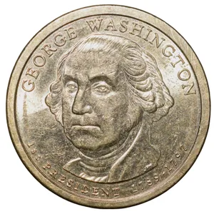 Brass 1 Dollar of United States of America (AD 2007) Commemorative Issue 'George Washington' About UNC Grade