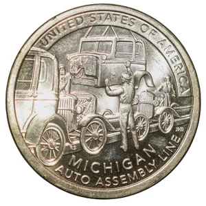 Brass 1 Dollar of United States of America (AD 2025) Commemorative Issue Honoring Innovation in Michigan UNC Grade