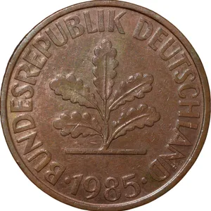 Brass 10 Pfennig of Germany (AD 1985) with Oak Sapling