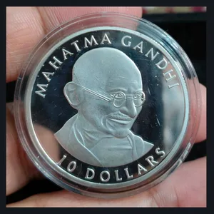 Reproduction Coin - Liberia 10 Dollars 2002 Mahatma Gandhi Commemorative UNC Beautiful Silver Plated Coin
