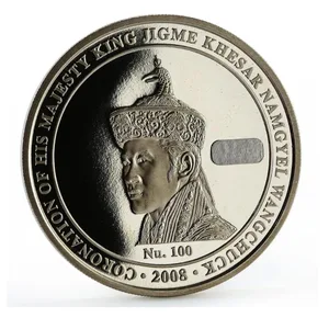 Reproduction Coin - Coronation of King Jigme Khesar Namgyel 2008 Bhutan 100 Ngultrums Commemorative UNC Beautiful Coloured Rare Silver Plated Coin