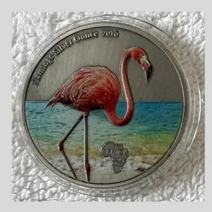 Reproduction Coin - 5 Cedis 2016 Ghana - Flamingo Commemorative UNC Beautiful Coloured Rare Silver Plated Coin
