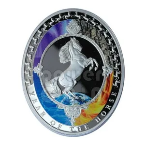 Reproduction Coin – 2014 Tokelau Year of the Horse Elements Prf (Oval)-2 Dollars Silver Plated Commemorative UNC Coin