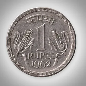 Rare 1 Rupee 1962 Republic of India Calcutta Mint Pure Nickel Coinage India Coin # A664