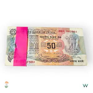 Rs 50 India Banknote Parliament Issue Gem Unc Serial Bundle Signed By C Rangarajan Unique and Rare