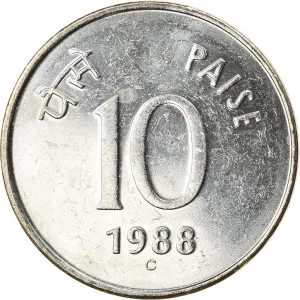 Steel 10 Paise of Republic India (AD 1988) of Ryal Canadian Mint (Ottawa) in UNC Grade