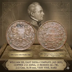 Copper 1/12 Anna of William IIII - East India Company (AD1835) Rare
