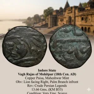 Copper Paisa of Vagh Raja's of Mahidpur (18th Cen. AD) from Indore State with Lion KM B53 Rare
