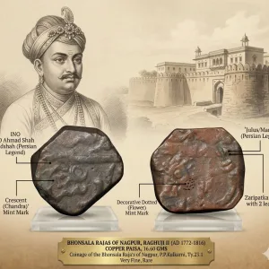 Copper Paisa of Raghuji II (AD 1772-1816) of Bhonsala Raja's of Nagpur Type 23.1 with Decorative Dotted Flower