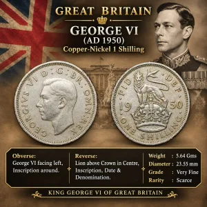 Copper-Nickel 1 Shilling of George VI (AD 1950) from Great Brittain Lion above Crown