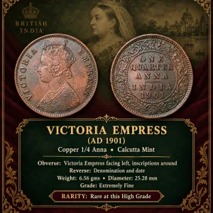Copper 1/4 Anna of Victoria Empress (AD 1901) of Calcutta Mint Beautiful Grade Rare