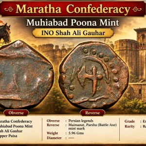 Copper Paisa of Muhiabad Poona Mint of Maratha Confederacy(17th-18th Cen. AD) with Parshu/Battle-Axe Beautiful Grade