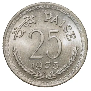 Copper-Nickel 25 Paise of Republic India (AD 1975) of Bombay Mint UNC Grade