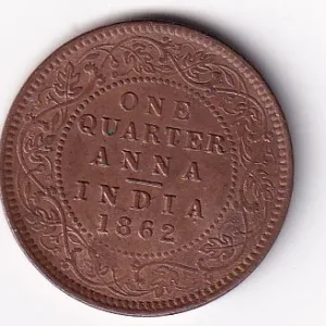 India - British ¼ Anna 1862 - Victoria "VICTORIA QUEEN" Rare UNC Coin