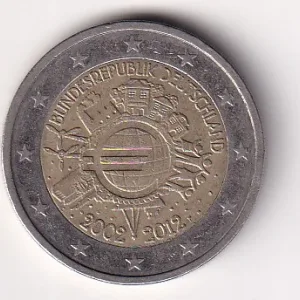 Germany, Federal 2 Euros 2012 - 10 Years of Euro Cash Commemorative issue Rare Coin