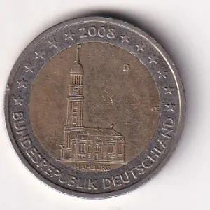 Germany, 2 Euros Bundesländer - "Hamburg" 2008 Rare Bimetallic Coin
