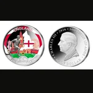 Ex Rare Charles Half Dollar Solomon Islands Proof Coin Year 2025 England Fifa World Cup