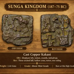 Cast-Copper Kakani of Sunga Kingdom (187-75 BC) with Multiple Symbols in Mint Grade Rare
