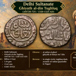 Billion 2 Gani of Ghiyath al-din Tughluq(AD1320-25) of Delhi Sultanate Type D312 Scarce