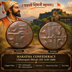 Copper Paisa of Chhatrapati Shivaji (AD 1630-1680) of Maratha Confederacy Very Rare