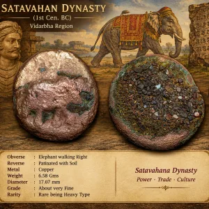 Copper Coin of Satavahan Dynasty (1st Cen. BC) with Elephant walking Right from Vidarbha